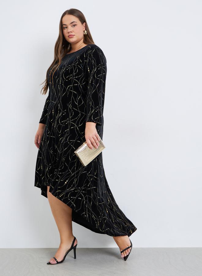 Styli Plus Size Velour High Low Hem Midi Dress - Image 5